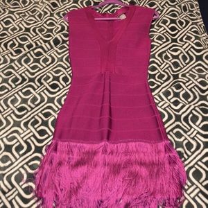 Magenta fringe bandage dress
